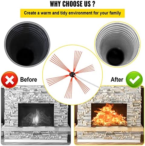 VEVOR Chimney Sweep Kit 26FT - Drill-Powered Brush with 8 Nylon Rods, Flexible Cleaning Tool for Fireplace & Flue