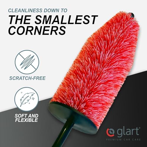 Glart 44FB3 Pack 44FB Set of 3 Car Wheel Rim Brush for Alloy Rims, Steel Rims, Cleaning & Care of Rims Such as Rim Cleaner Without Microfibre Cloth, Black