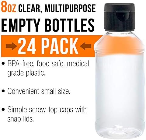 U.S. Art Supply 8 ounce Squeeze PET Plastic Bottles with Flip Cap, 24-Pack