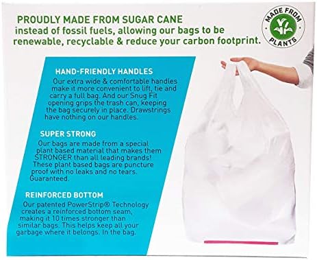 Hippo Sak - Plant Based Tall Kitchen Garbage Bags with Ergonomic Handles - 13 Gallon Trash Bags - Recyclable & Eco Friendly - Super Strong and Leak Proof Tall Kitchen Trash Bags (45 Count)