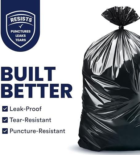 Plasticplace 55-60 Gallon Trash Bags, Heavy Duty, Black Garbage Can Liners, Puncture-Resistant Star Seal, 38" x 58", 100 Count for Warehouse, Kitchen, and Outdoor Use 1.5 Mil