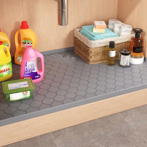 Winisok Waterproof Under Sink Mat 34" x 22", Silicone Mat, Beige