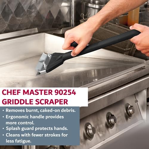 Chef Master Griddle Scraper & Flat Top Grill Cleaner - Griddle Cleaning Kit - Stainless Steel Flat Grill Scraper Tool for Diners, Restaurant, Food Truck - Grilling Accessories - 90254