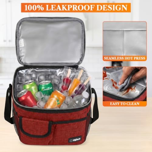 opux Insulated Lunch Box Adult, 18 Can Leakproof Cooler Bag Kid, Red