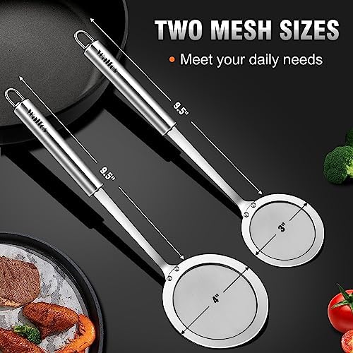 Walfos Fat Skimmer Spoon, Stainless Steel Fat skimmer For Cooking, Fine Mesh Strainer, Food Strainer Fit For Separation Of The Floating Foam, Fat, Grease - Set of 2 Sise