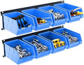 TORACK Wall-Mounted Storage Bins, 8 Plastic Bins & 2 Tracks, Blue