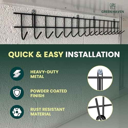 Green Haven Garden Tool Storage Rack 160cm - Heavy-Duty Metal Organiser for Shed Accessories, Rakes, Shovels & More – Space-Saving Tool Storage System for Sheds & Garages