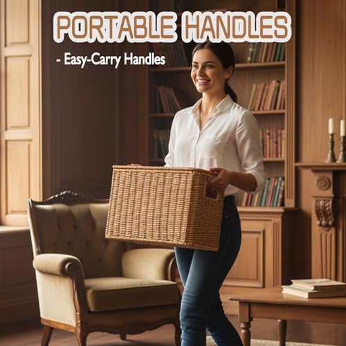 Toilet Paper Storage Basket with Lid, Slim Bathroom Poly Rattan Organizer