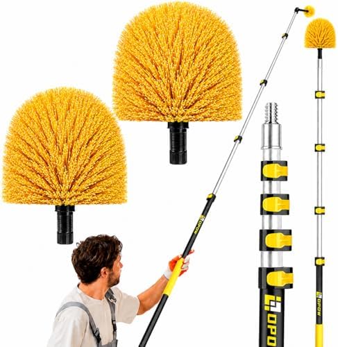 25ft High Reach Cobweb Duster with 5-18ft Extension Pole and 2 Brush Heads