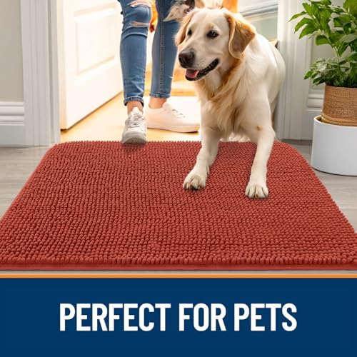 OLANLY Dog Door Mat for Muddy Paws 47x24, Super Absorbent Chenille Mud Mat