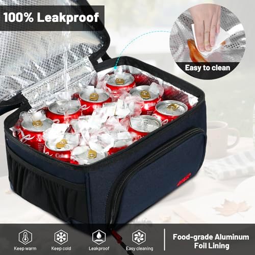 MIER Lunch Box for Men Dual Compartment Adult Lunch Bag for Work, Dark Blue