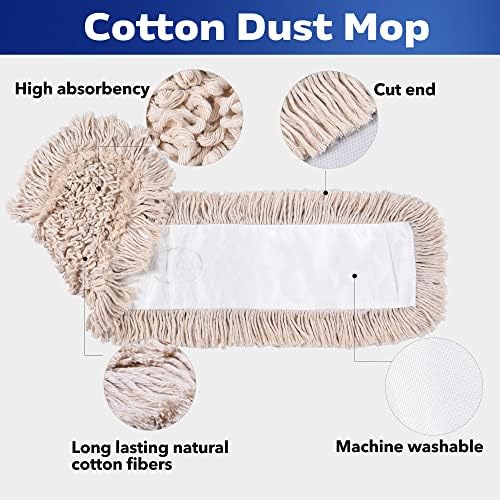 Matthew Cleaning 36'' Cotton Dust Mop Refill Washable Thick Tufted Replacement Heads for Residential & Commercial Use Fit All 36'' Dust Mop Frames, Hardwood, Laminate, Concrete Floors 12 Pack