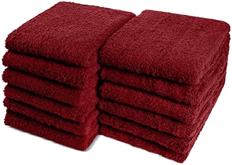 100% Cotton Chamois Cleaning Towels, 12 Pack, Burgundy