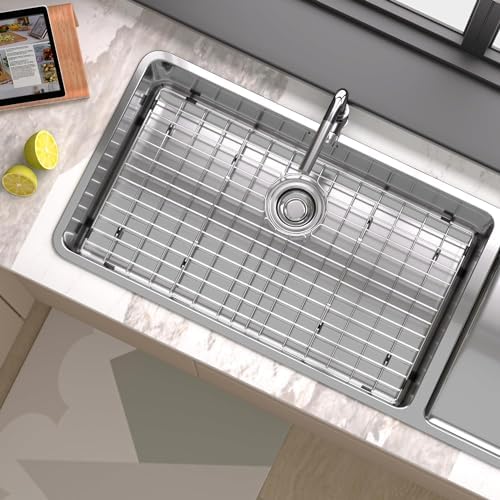 Large Sink Rack,Stainless Steel Sink Protector for Kitchen Sink,28.3"L×15.3"W,Sink Grid for Bottom of Sink,Metal Sink Grate with Rear Drain,1 pack