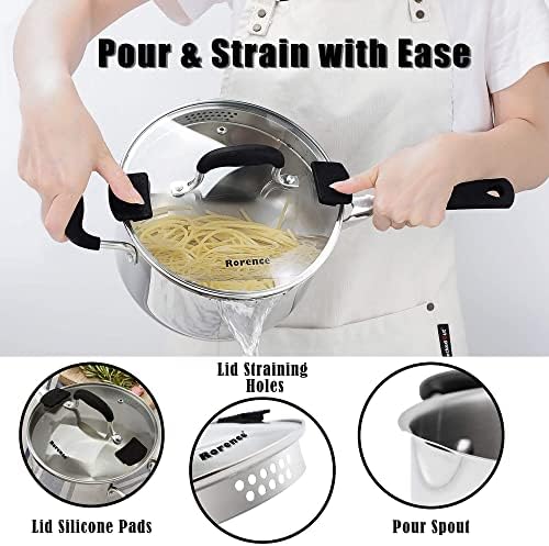 Rorence 3.7 Quart Sauce Pan with Lid, Stainless Steel Saucepan for Cooking