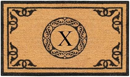 A1HC Natural Coir Monogrammed Doormat for Outside Entrance, Anti-Shed Treated Mats, Heavy Duty Durable EntryMat, Easy to Clean Front Door Mat - X, 30" X 48"