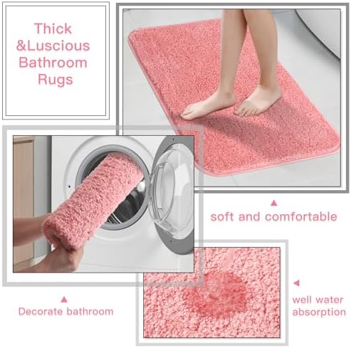 24PCS Bathroom Sets with Shower Curtain and Rugs Bathroom Accessory Set Pink Bathroom Set, 4 Gallon Trash Can, Toilet Brush, Lotion Dispenser, Toothbrush Holder, Tray, Soap Dish