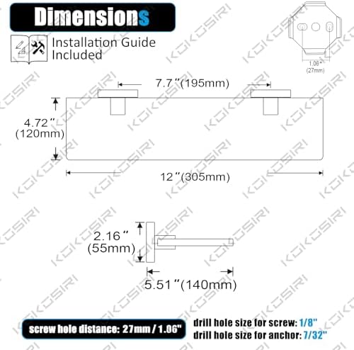 KOKOSIRI Glass Shelf Floating Bathroom Shelves 12-Inch Tempered Glass Rack for Shower Storage Wall Mount, 2 Pack Black Stainless Steel B1107BK-L12-P2