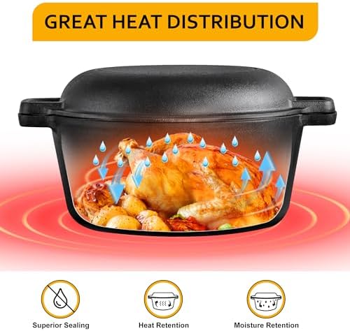 Velaze Cast Iron Dutch Oven with Skillet Lid, 2-in-1 Pre-Seasoned, 5QT