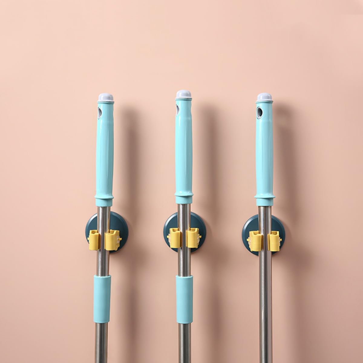 3pcs Mop and Broom Holder Wall Mount with Suction Cup Clamps