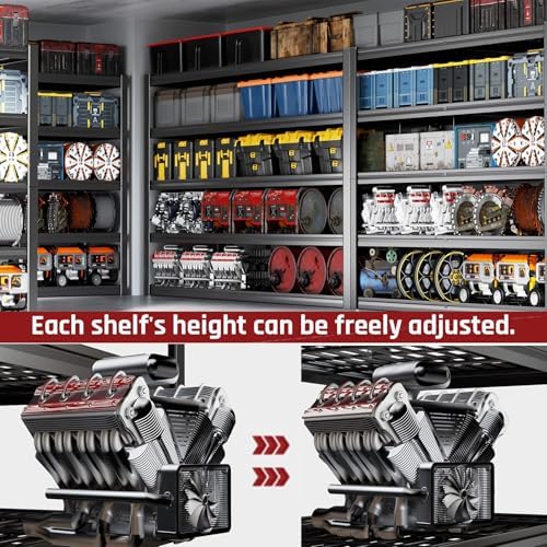 68" W Garage Shelving Heavy Duty, 5 Tier Garage Shelves, Adjustable Storage Shelving Unit, Commercial Metal Shelf for Warehouse, Pantry, School, Shop, 68" Wx20 Dx84 H
