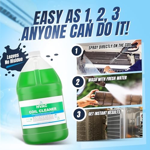 AC Evaporator Coil Cleaner, 1 Gallon (3.78L), No Rinse Coil Cleaner, Metal-Safe Corrosion Inhibitors, Cleans Air Conditioners, Condensers, HVAC, Mini Splits, Heat Pumps, Residential & Commercial