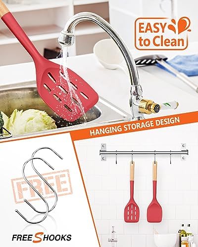 Badiano Silicone Spatula, Non Stick Turner for Cooking, Food Grade, Red