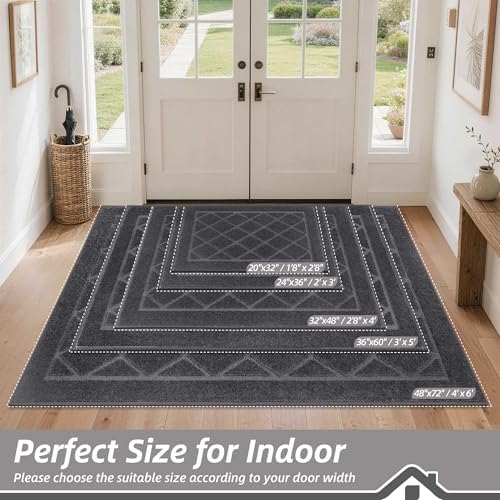 BEQHAUSE Dirt Trapper Door Mat 20" x 32", Doormat Non-Slip, Dark Grey