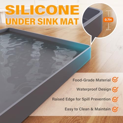 FLATO Waterproof Under Sink Mat, 34" x 19", White