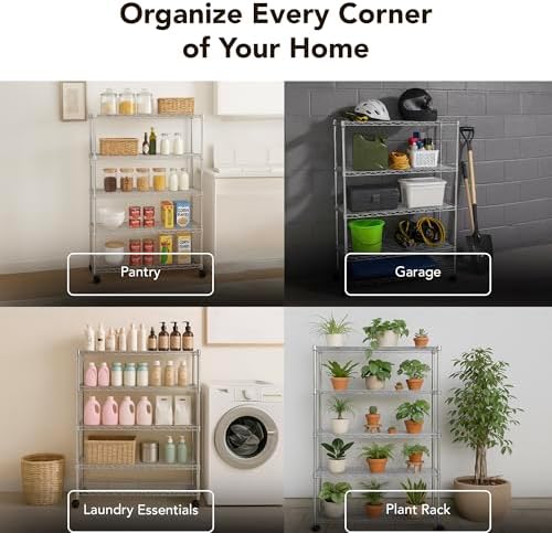 Displays By Jack 5 Tier Heavy Duty Wire Shelving Unit Storage Rack for Products Plant Pantry, Garage, Laundry Racks Durable Shelf Organizer Shelves Stand 14" W x 30" L x 60" H, Chrome