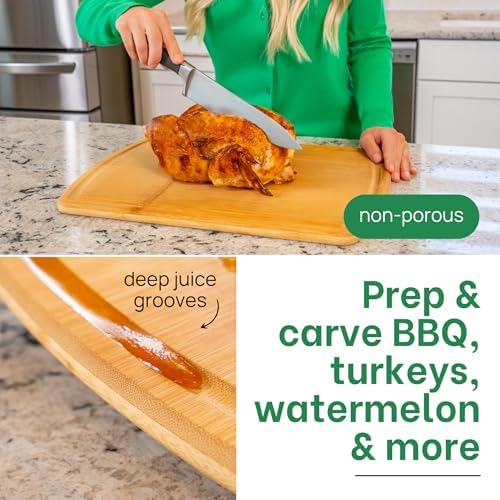 FSC-Certified Extra Large Bamboo Cutting Board Featuring 18 Inch Glue-Free Surface™ – XL, Non-Toxic Wooden Board for Family Kitchens, Butcher Block Style Food Prep with Lifetime Replacements