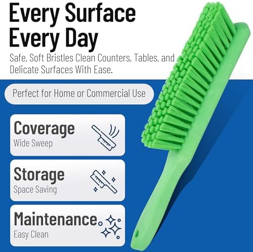 SPARTA 8 Inch Soft Counter Brush with Polyester Bristles and 5 Inch Handle, Color Coded Handheld Broom for Tables Countertops and Foodservice Surfaces, 13 Inch Overall Length, Lime