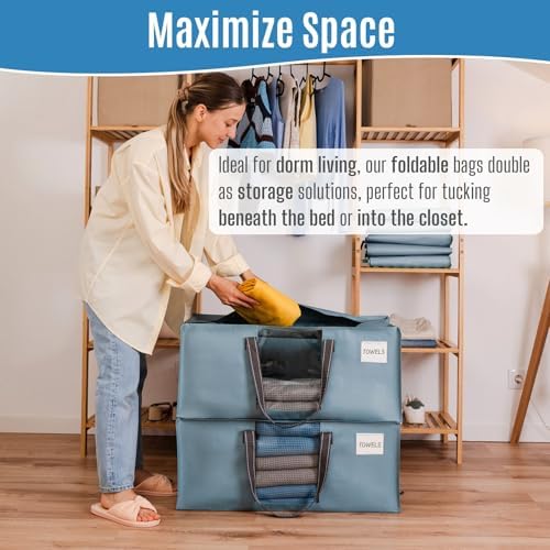 VENO Heavy Duty Moving Bags, Storage Bags, Clear Window, Light Blue, 6 Pack