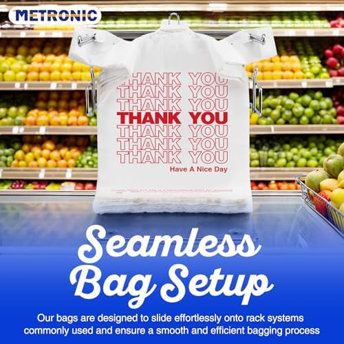 METRONIC Plastic Thank You Grocery T-shirt Shopping Bags with Handles White