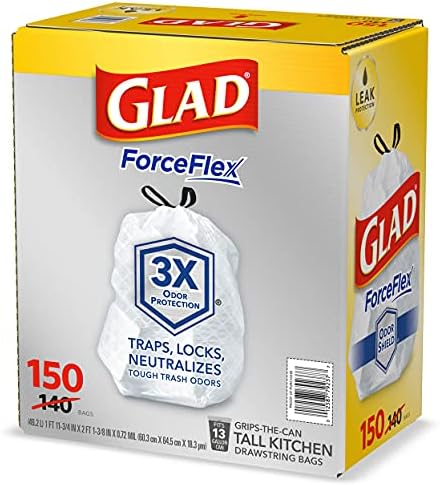 Glad Forceflex Tall Kitchen 13 Gallon Drawstring Trash Bags with Odorshield (150 Ct.)