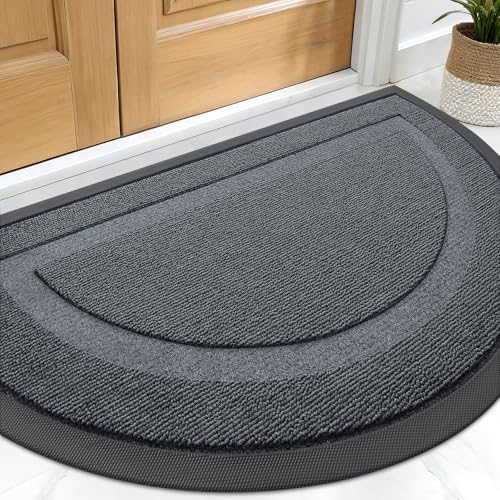 OLANLY Half Circle Front Door Mat Outside 29.5x17 All-Season Rubber Doormat