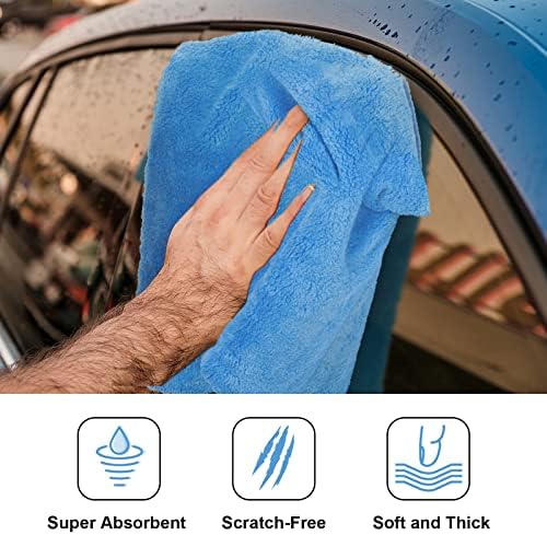 Shimeyao 30 Pcs 16 × 16 Inch Microfiber Towels for Cars, 500 GSM Edgeless Plush Car Detailing Towel, Lint Free Scratch Free Cleaning Cloths for Drying, Washing, Polishing, Waxing, Home (Light Blue)