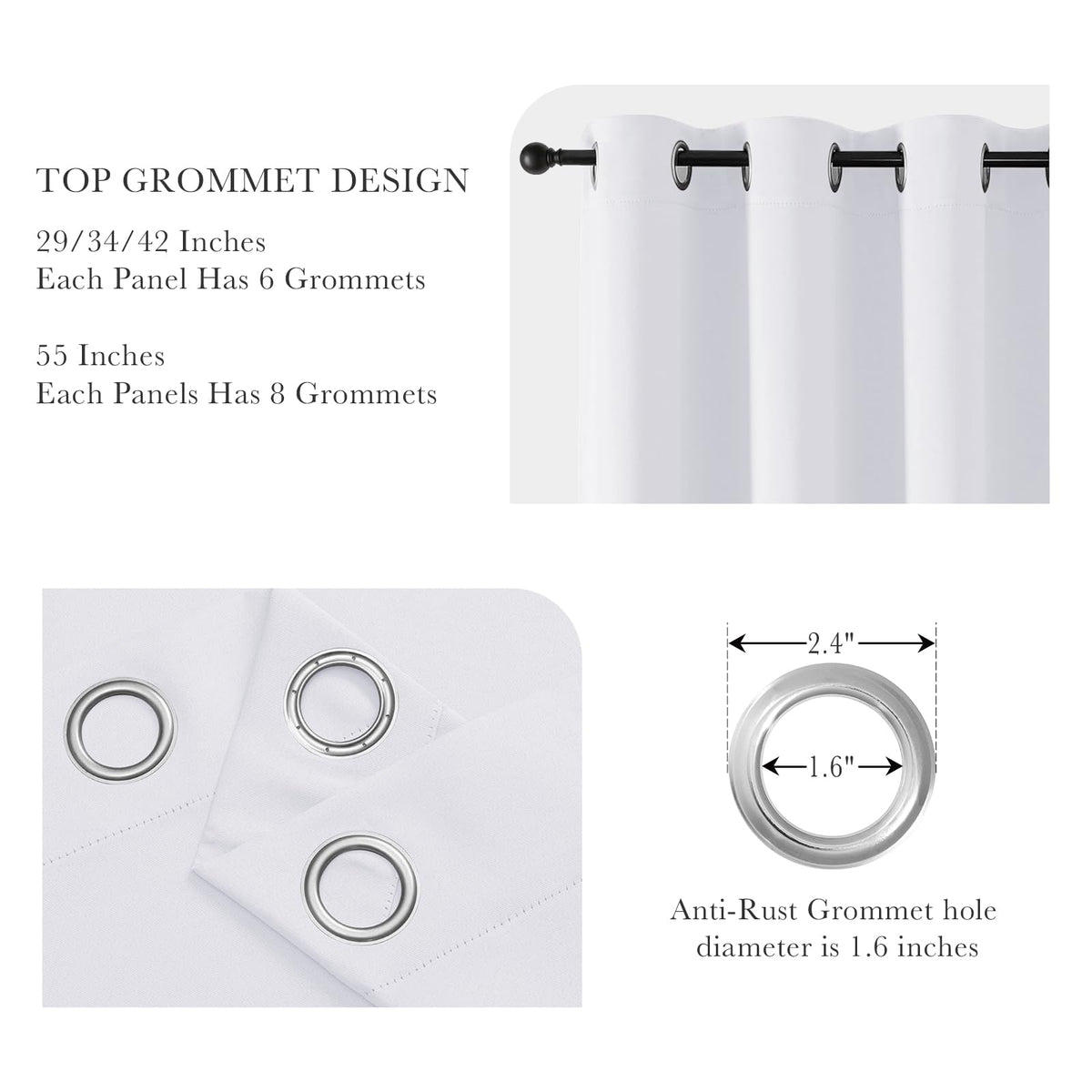 Pure White Blackout Curtains for Bedroom 63 Inch Length 2 Pcs (2 Count)