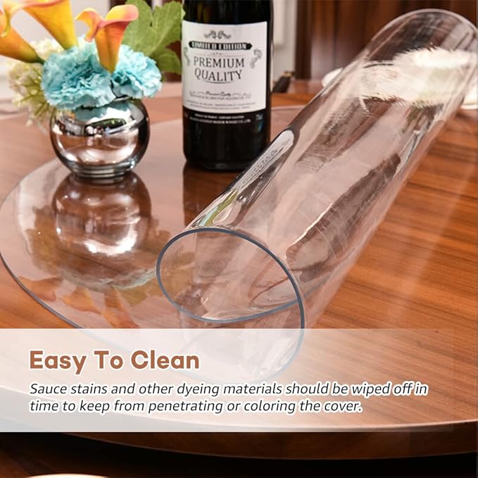 RostiKong 42 Inch Round Clear Plastic Dining Table Protector PVC Tablecloth Cover Vinyl Table Cloths Pad Waterproof Wipeable Furniture Desktop Tabletop Pad for Kitchen Room Coffee Desk Blotter Pad Mat