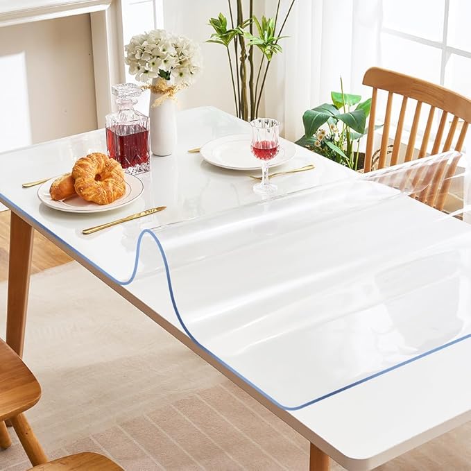 Multisize Clear PVC Vinyl Table Protector Runner Thick Crystal Plastic Kicthen Countertop Floor Protection Desk Protector Table Cover Square 16x16 Rectangular Plastic Sofa Living Dining Room Table