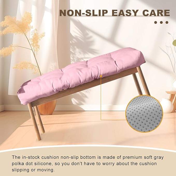Bench Cushion 59 inches,Indoor/Outdoor Non-Slip Tufted Cushions, Premium Waterproof Linen, Soft Piano Sofa Cushions, High-Density Memory Foam(Light Pink-59x16x4in)