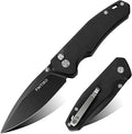 FINTISO Pocket Knife, 3" 14C28N Steel Blade G10 Handle Small EDC knife with Button Lock, Sharp Folding Knife with Pocket Clip for Camping, Survival,Hiking,traveling