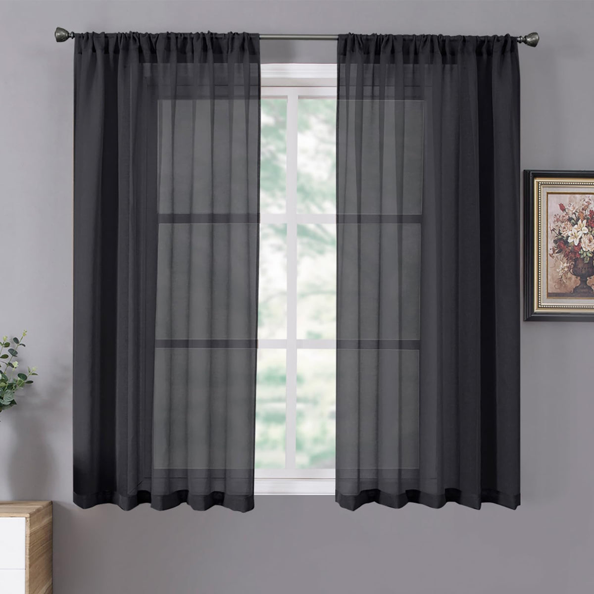 Sheer Curtains Linen Textured Bedroom Curtain Sheers Light Filtering Rod Pocket Voile Curtains for Living Room (2 Count)