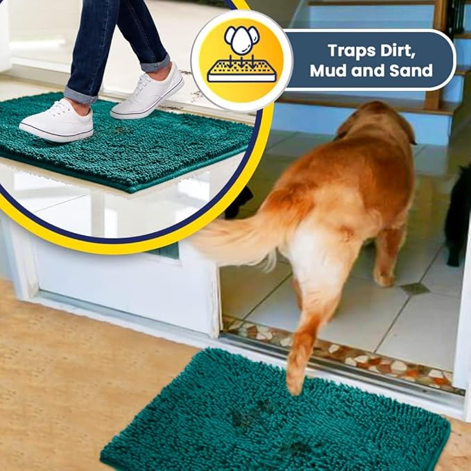 Muddy Mat® Original Dog Door Mat for Muddy Paws, Super Absorbent Microfiber, Non-Slip Washable Pet Rug, Quick Dry Chenille Entryway Carpet, Machine Washable Indoor Outdoor mat, Teal 18"x28"