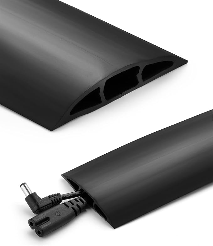 Bates- Floor Cord Cover, 8ft, Cable Cavity 0.6" (W) x 0.31" (H), Heavy Duty Wire Protector, PVC Extension Cords Hider, Protect Cords, Prevent Cable Trips, Cord Hider for Office, Home, Outdoor