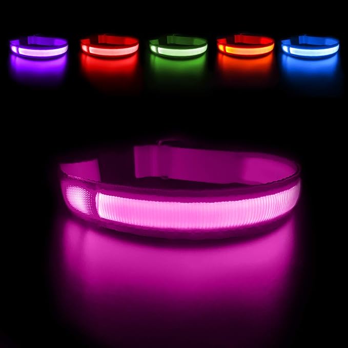 MASBRILL Light Up Collar - Rechargeable LED Dog Collar for Night Walking, Flashing Light, Fits Small to Large Dogs