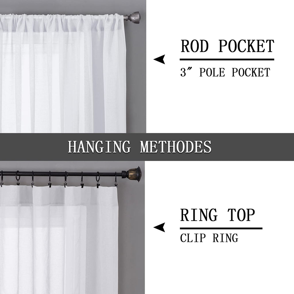 Short Sheer Curtain Living Room Linen Textured Curtains Sheer Light Filtering Voile Rod Pocket Curtain for Bedroom (2 Count)