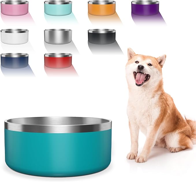 Dog Bowl, Stainless Steel Dog Food and Water Bowl with Non Slip Quiet Bottom, Easy to Clean, Dishwasher Safe, 64oz, Lake Blue
