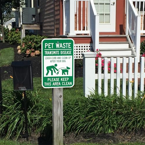 SmartSign Pet Waste Transmits Disease Clean Up After Your Dog Sign - 12" x 18", 120 mil Aluminum Composite (ACM), Engineer Grade Reflective Material, Green and White