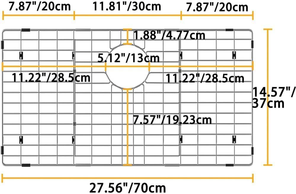 SANNO Kitchen Sink Protectors - Stainless Steel Sink Grid with Rear Drain Hole, Sink Rack 27.6" L x 14.6" W